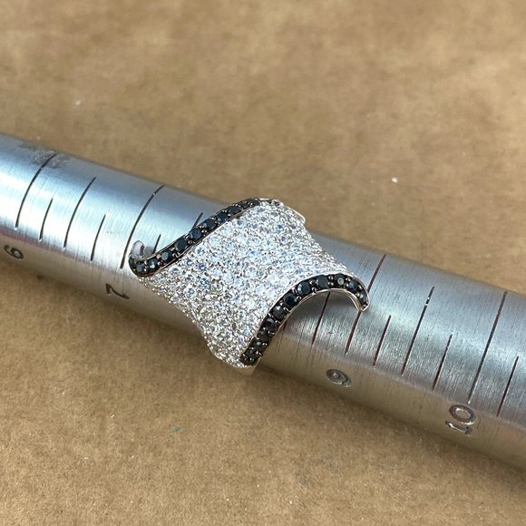 1CT Black Sapphire & Topaz Pave Set 925 Silver Ring - Picture 1 of 5